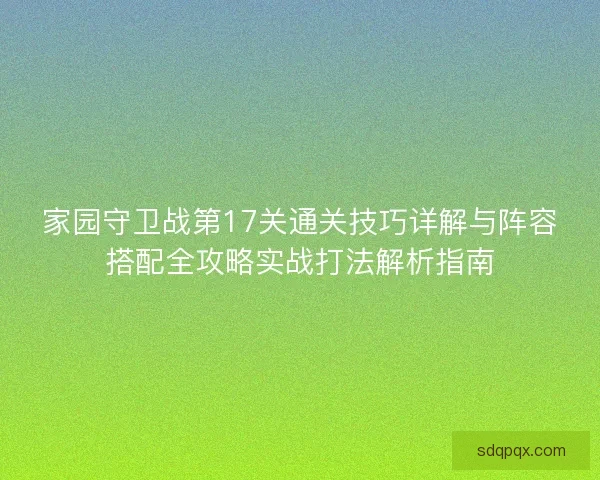 家园守卫战第17关通关技巧详解与阵容搭配全攻略实战打法解析指南