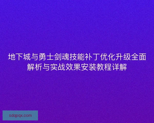 地下城与勇士剑魂技能补丁优化升级全面解析与实战效果安装教程详解