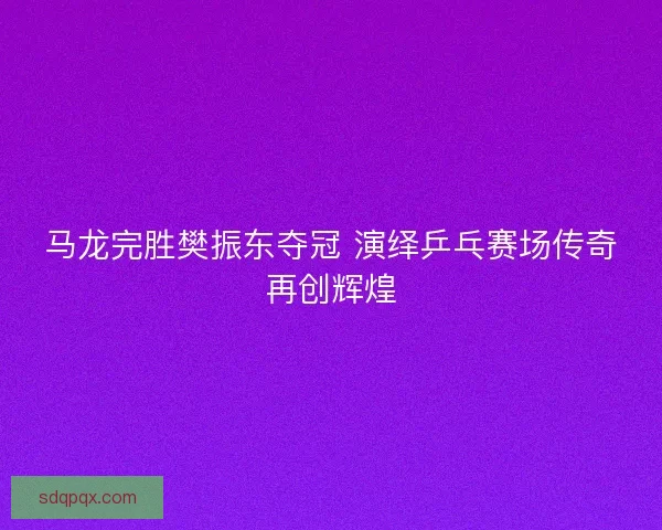 马龙完胜樊振东夺冠 演绎乒乓赛场传奇再创辉煌